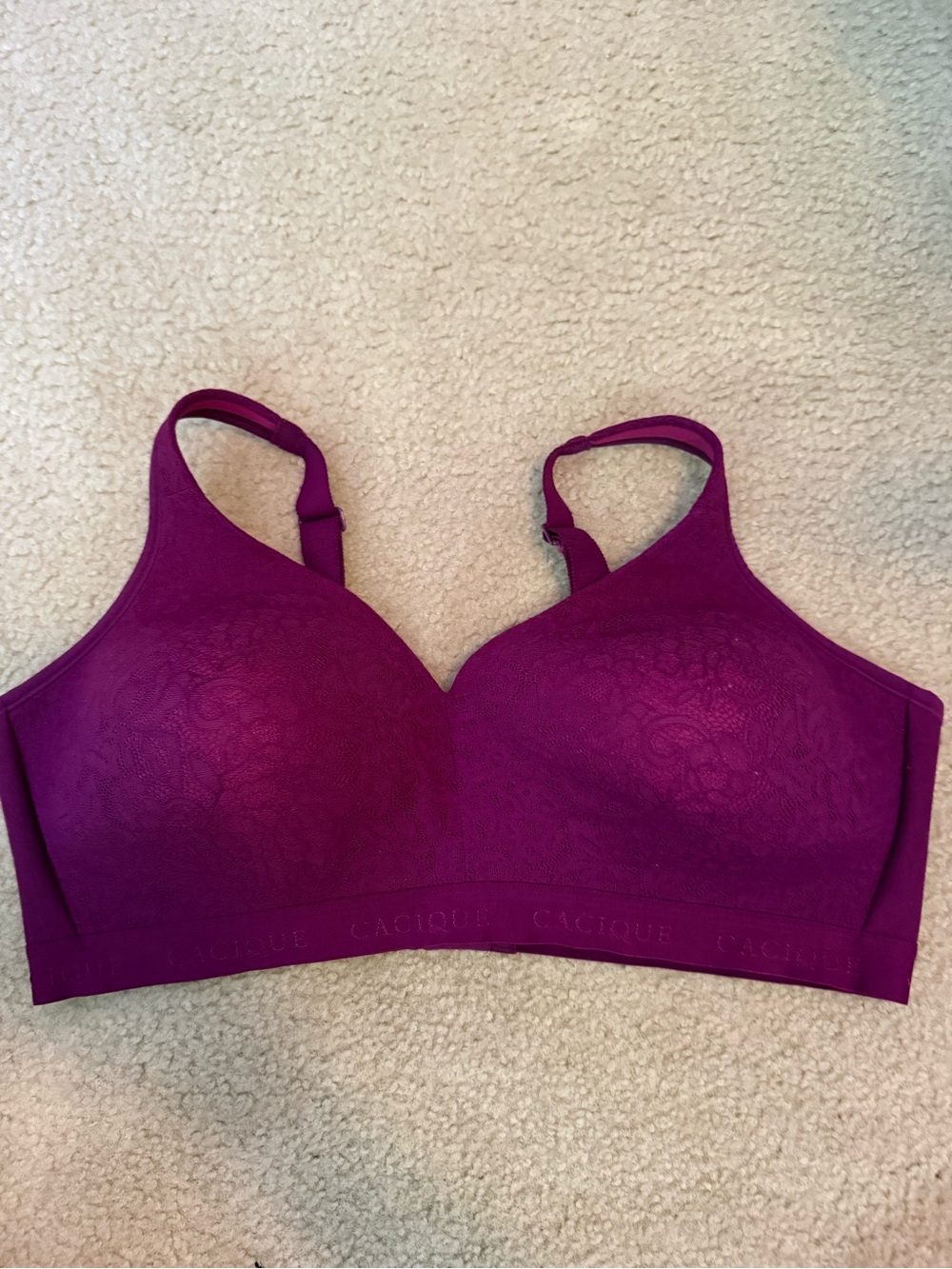 Cacique Deep Plum Wireless Lace-Trim Bra
